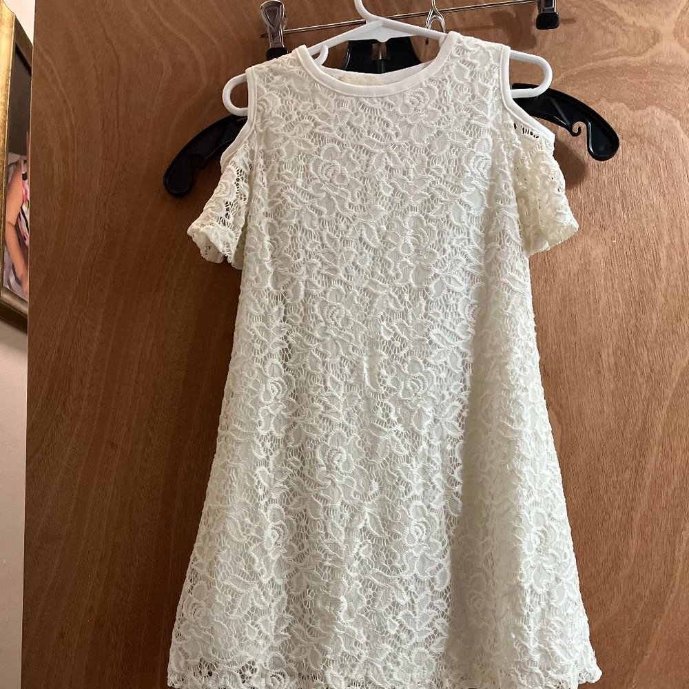 Girl's size 6 White Lace Flair Dress by Between